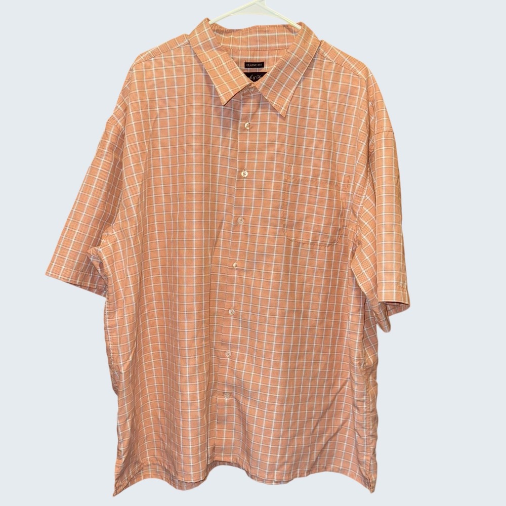 Joseph & Feiss Mens 3X Orange Plaid Button Down Shirt Short Sleeve Classic Fit